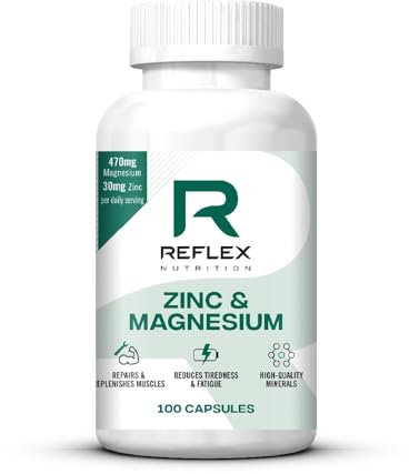 Reflex Nutrition Zinc & Magnesium - Normal Muscle Function & Protein Synthesis Support - Reduce Tiredness and Fatigue - Essential Mineral Magnesium Supplements & Zinc Supplements (100 Capsules, Vegan)