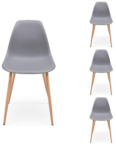 Homely – Pack 4 Sillas Comedor Cairo Nordic | Diseño Nórdico | Asiento de Polipropileno | Patas Metálicas Acabado Madera | Dormitorio, Cocina, Comedor, Estudio | 46x54x84cm | Color Gris Oscuro