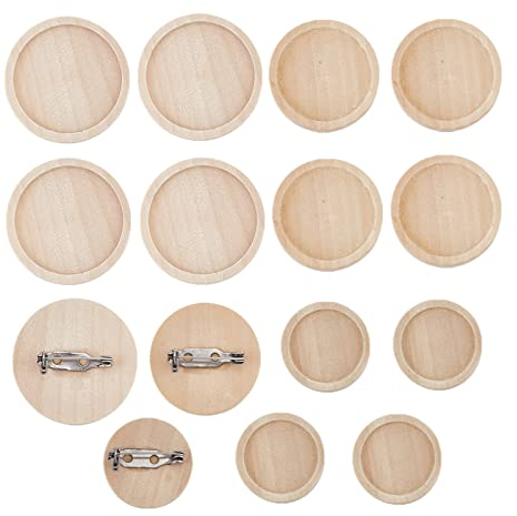 OLYCRAFT 15 Plat Rond Bois Broche Plateaux Broche Fermoirs Broche Disque Base Cabochon Cadre Réglage Plateau 3 Taille Broche Disque pour Fabrication Bijoux Soi-Même (Taille du Plateau 20/25/30 mm)