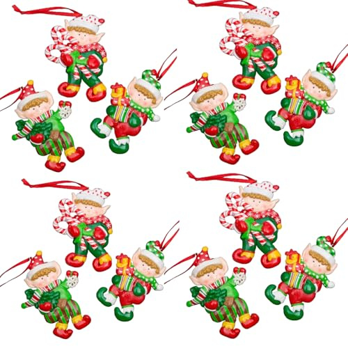 Christmas Tree Hanging Decorations Elf Holding Gifts Candy Christmas Xmas Tree Wall Home Décor Ornaments 12pcs Set
