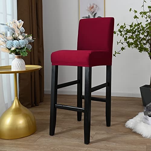 Barhocker Bezüge,2 Stück Stretch Abnehmbar EsszimmerstuhlbezügeBarhocker Bezug, waschbarer Stuhl-Schonbezug für Esszimmer, Küche (2 Stück Weinrot)