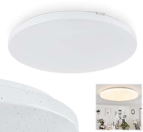 HOFSTEIN LED Deckenleuchte Melres, moderne Deckenlampe aus Metall/Kunststoff in Weiß, runde Schlafzimmerleuchte mit tollem Sternenhimmel-Effekt, (Ø 43 cm), 36 Watt, 3900 Lumen, 3000 Kelvin