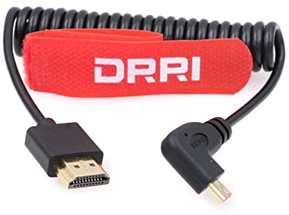DRRI 4K 60Hz rechtwinkliges Typ D Stecker Micro HDMI auf HDMI 2.0 1080P HDTV Spiralkabel für Sony A6000 Kameras (rechts Micro HDMI TTC)