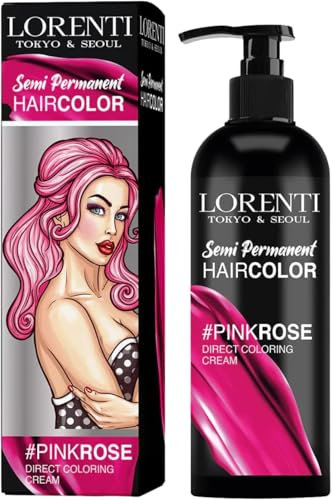 Lorenti Crème de coloration directe semi-permanente | Résultat de coloration longue durée | Rose rose 250 ml