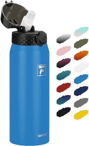 Fanhaw 750ml Stainless Steel Insulated Sports Water Bottles with Straw for Kids, Men and Women(Sky Blue)