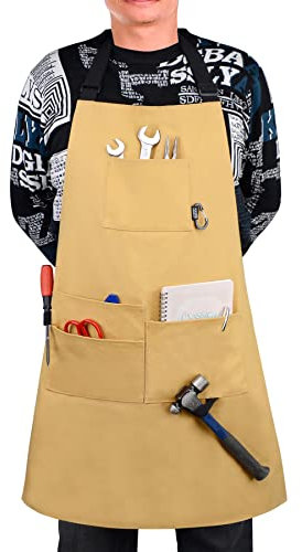 igadgitz home U7240 Unisex Waxed Canvas Apron, Water-Resistant Heavy-Duty Canvas Apron - Sand