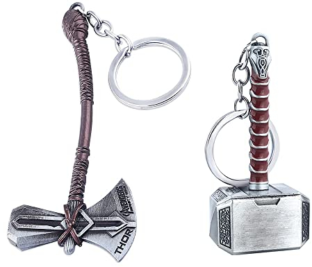 Yerdos Thor's Stormbreaker & Mjolnir Hammer 2-in-1 Schlüsselanhänger (Silber, 2 Stück), silber, 7.5*3.5cm