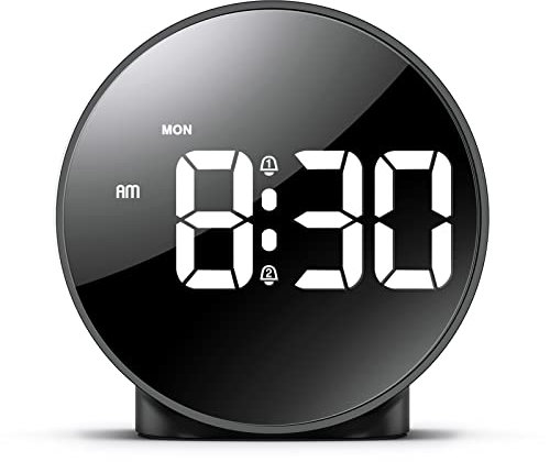 OQIMAX Newest Digital Alarm Clock for Teens, Alarm Clocks Bedside with Large Curved LED Display, Battery/USB Powered LED Clock with Snooze 4-Level Brightness 2 Alarms 12/24Hr for Heavy Sleepers Kids