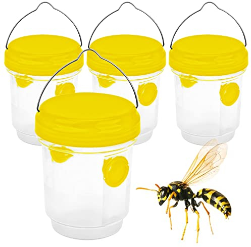 4 Stück Wespenfalle Zum Aufhängen Aufstellen, Wespenfallen Für Draussen Gelb, Wespenfalle Flasche Lebend Balkon, Insektenfalle Bienenfalle Außen, Für Füllung Wespen Abwehr Lockstoff Gift Flüssig