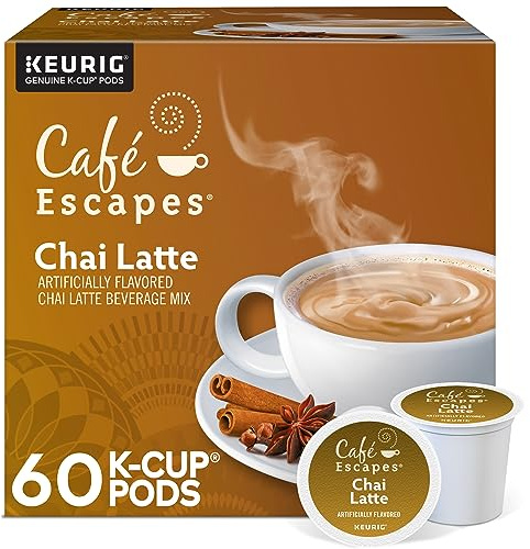 Cafe Escapes Chai Latte Keurig Single-Serve K-Cup Pods, 60 Count (6 Packs of 10)