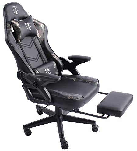 Sedia da gioco dal design moderno da corsa con poggiapiedi estraibile, design regolabile, braccioli ergonomici, con cuscino di supporto, colore: nero/verde militare