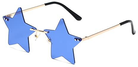 YUELUQU Vintage Mode Lustige Festival Sonnenbrillen Metall Rahmenlose Frauen Herren Punk Party Gläser (Stern-Blau)