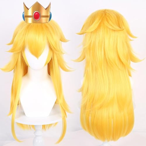 Anime Prinzessin Peach Cosplay Perücke Lange Goldene Perücke Hohe Hitzebeständige Frauen Party Haar Halloween + Perücke Kappe