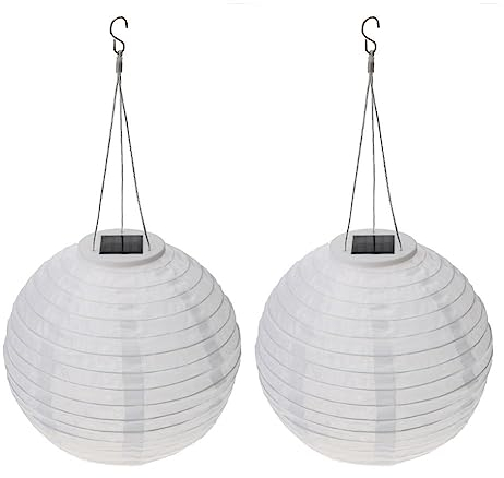 LED Solar Gartenleuchten,Solar Laterne,Solar lampions außen wetterfest,solarlampen für Party Laterne,Outdoor Garten Terrasse hängende Beleuchtung,IP55 wasserdicht 12 Zoll warmweiß (2Pcs Weiss)