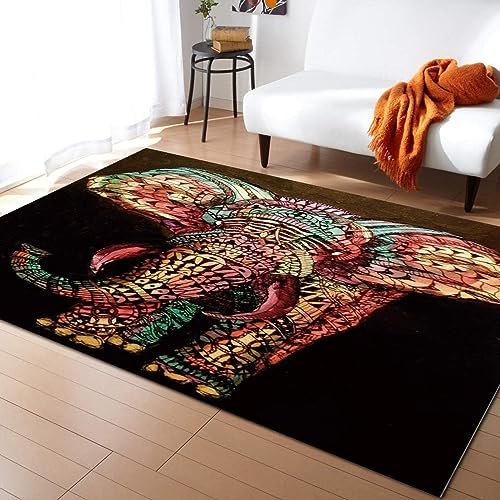 TEMLAN Bunter Elefant Böhmen Teppiche Gegend, Mandala Indische Traditionelle Kultur Kleiner Teppich für Wohnzimmer, Schlafzimmer, Kinderzimmer, Büro, etc 100 x 150cm