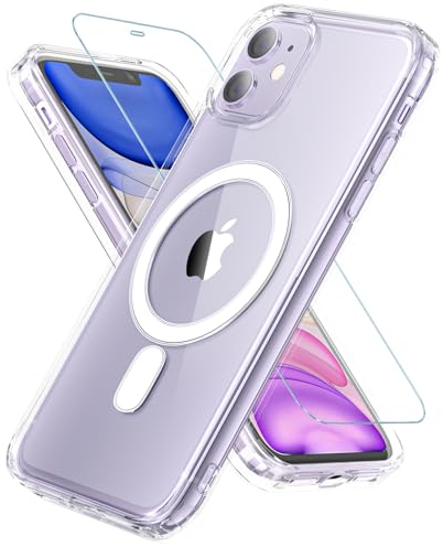 Kuaguozhe für iPhone 11 Hülle, Magnetisch Handyhülle iPhone 11 mit Panzer Schutz Glas, Kompatibel mit MagSafe, Anti-Vergilbung Rundumschutz Stoßfest Schutzhülle für iPhone 11 6,1 Zoll (Transparent)