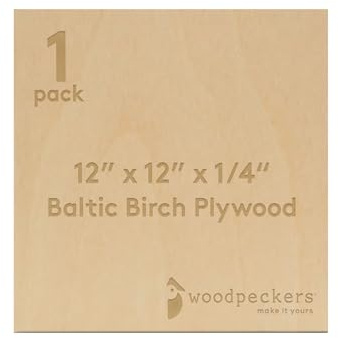 6 mm Baltic Birch Plywood 1/4 x 12 x 12 Inch, Box of 1 B/BB Grade Craft Wood, Stronger Than Basswood Sheets, for Laser, CNC Cutting and Wood Burning, by Woodpeckers
