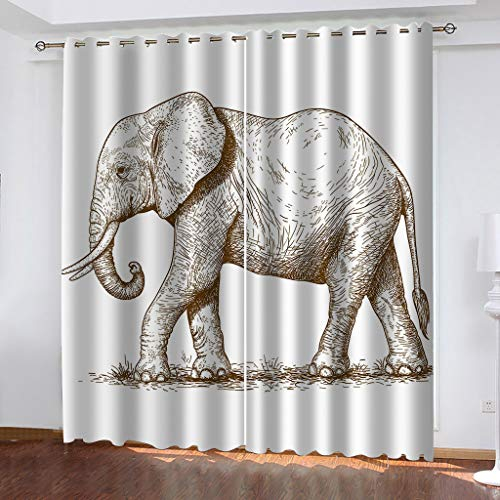 MAYNUO Verdunklungsvorhänge Kinderzimmer 3D Zeichnung Eines Elefanten Vorhang Kinderzimmer Blickdicht Gardinen Mädchen 140x160 cm Vorhänge Für Schlafzimmer Wohnzimmer, Verdunkelung Vorhänge Mit Ösen