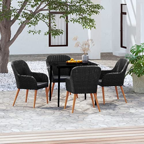 MNISDFL Gartenlounge Biertischgarnitur Terrassenmöbel 5-TLG. Garten-Essgruppe mit Kissen Schwarz