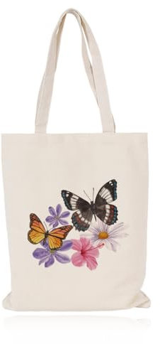 MWUMRCM Regalo Donna Farfalla Borsa Tote In Tela, Borsa Shopper Donna Con Farfalla E Fiori Cotone Borsa Canvas, Borsa Cosmetica Per Sposa Damigella, Regalo Compleanno Migliore Amica, Regalo Festa Dell