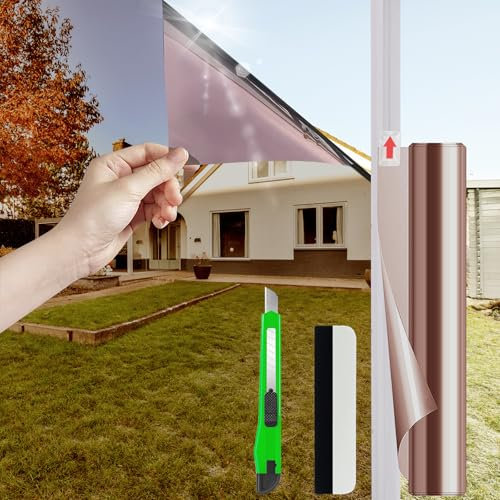 HOMTOL Film Miroir pour Fenetre, 44.5x100cm, Film Fenetre Anti Regard Electrostatique, Film Occultant Fenêtre Anti Chaleur UV, Film Autocollant pour Vitre, Marron Argenté