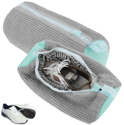 2 pezzi Sacchetti per Scarpe Lavanderia,Sacchetti Lava Scarpe Lavatrice Microfibra Rete Scarpe Lavatrice con Cerniera,Borsa per il Lavaggio delle Scarpe Sacchetto Scarpe Lavatrice (Grigio)