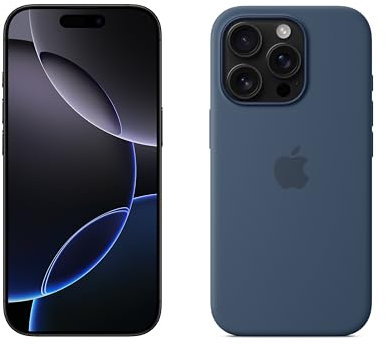 Apple iPhone 16 Pro 256 GB - Titan Schwarz + Silikon Case mit MagSafe – Denim