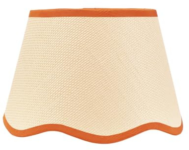 ValueLights | Small Easy Fit Natural Scallop Light Shade with Rust Trim Bedroom Hallway Lampshade | Shades, Home Décor & Improvement Essential | Included LED Bulb | 250mm Shade Width