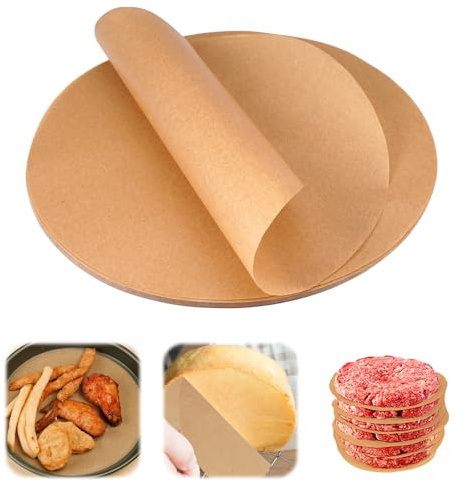 100 Blatt Backpapier Rund, 22cm Antihaft-Backpapier HeißLuftfritteuse | Backpapier Airfryer, Burger Papier, Burgerpapier Rund Pergament Papier für Pfannen, Ofen, Grill, Dampf