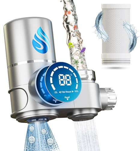 H20 HEALTH® NEW AND IMPROVED 8 stage Digital water purifier, bath filter, water tap filter for kitchen sink, water purifier machine, tap filter, water filter system, tap filter hard water uk (Silver)
