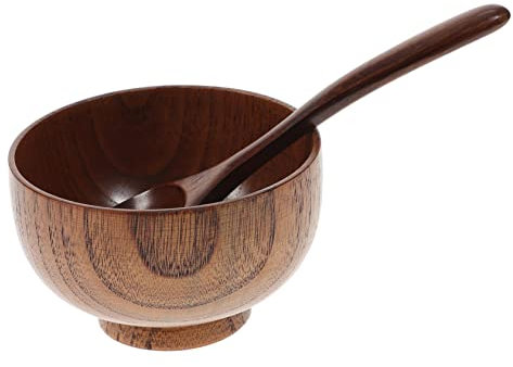 Cabilock 2pièces Set De Bols Et Cuillères Bois Acacia Vaisselle Écologique Légère Et Résistante Bol à Riz Naturel Pour Repas Maison Et Restaurant Design Élégant Avec Grains De Bois Entretie