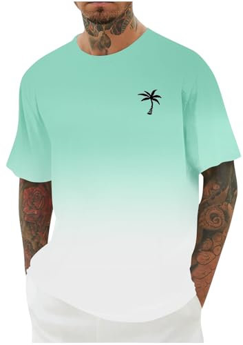 Schiedsrichter Uhr Lässiges, modisches, lockeres und trendiges T-Shirt mit Rundhalsausschnitt und Farbverlauf in Volltonfarbe für Herren Tops Jungs (Mint Green, XXXL)