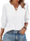 Aokosor Womens 3/4 Sleeve Tops Ladies Blouses V Neck T Shirts Puff Sleeve Tunic Curved Hem Office Wear Size 18-20 White