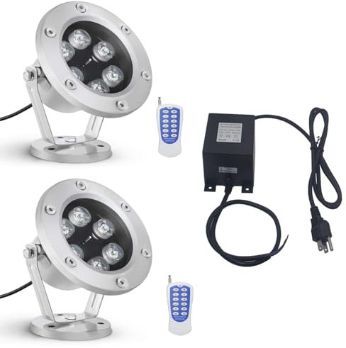 2 x IP68 wasserdichte RGB-LED-Brunnenlichter, tauchfähig, Farbwechsel, Strahler mit Fernbedienung für Teiche, Pools und Springbrunnen – 36 W Unterwasserbeleuchtung