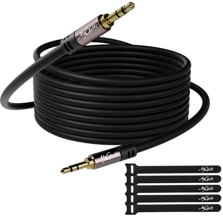 Mygatti Langes Aux Stereo Audio 3,5mm Klinkenkabel-40M,Schwarz | reiner Kupferleiter,Vergoldeter Stecker,für Auto,Kopfhörer,Handy,Tablets,Lautsprecher,MP3/ MP4 Player usw.mit 5 Kabelbindern