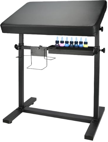 LEAYOKA Accoudoir de tatouage réglable en hauteur XL (60 x 40 cm) | avec fonction rotative à 340 ° base en acier inoxydable stable et rembourrage cuir synthétique Avec support de rangement