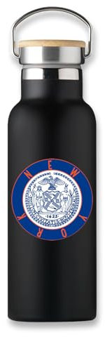 Botella ecológica de NYC con insignia de círculo de la bandera de Nueva York, taza de café