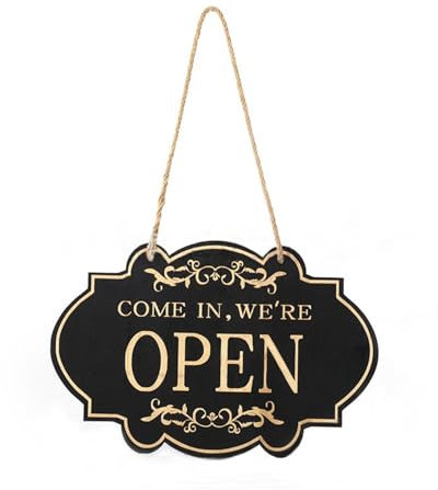 Panneau décoratif en bois ouvert fermé 33 x 20 cm double face pour restaurant, magasin et espace commercial