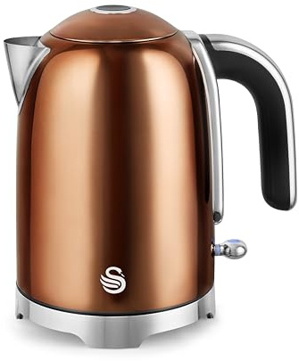 Swan SK19026COP Solace Cordless Kettle, Premium Stainless Steel with a High Gloss Finish, Fast Boil, 360-Degree Base, Removable Limescale Filter, 1.7 Litres, 3000W, Copper with Chrome Trim