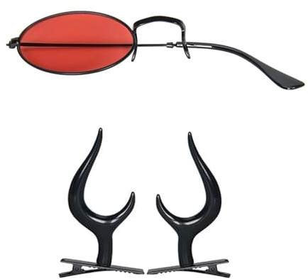 Laikoutd Alastor Cosplay Brille Monokel Mit Brillenkette Teufelshörner Haarspangen Horn Kopfbedeckung Für Halloween Mottoparty Alastor Kostümzubehör Teufelshörner Haarspangen Monokel Mit Brillenkette