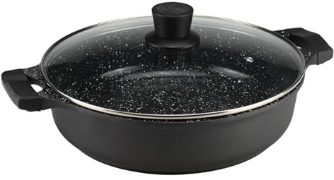 Reldor Die Cast Aluminium Low Non-Stick Casserole Dish with Lid 5.7L/32 cm – Heavy Duty Non-Stick Cooking Pot, Ceramic Coating, Induction & Oven Safe, with Thick Glass Lid & Double Bakelite Handles
