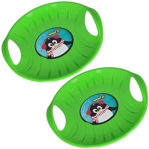 KOTARBAU® 2er Set Rutschteller - ø 60 cm - Popo Rutscher - mit Griffen - Schlitten für Kinder & Erwachsene - Bob Schlitten - Kinderschlitten - Kunststoff - Grün