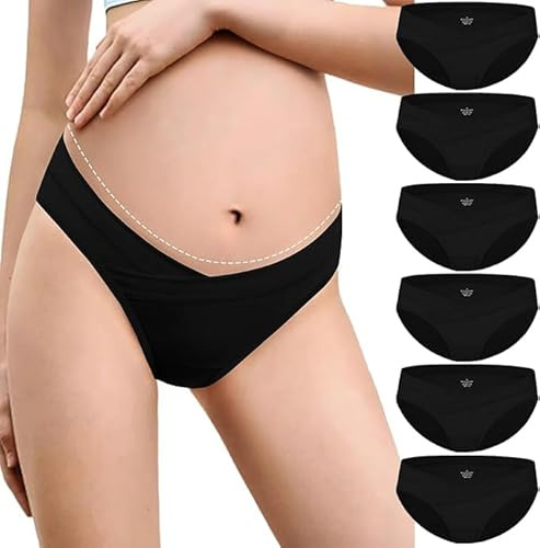 Briyat Culotte Grossesse 6 Pièces Basse Taille en Coton Confortable et Respirante Parfaite pour Le Confort Maximum Pendant la Grossesse,Noir*6,L