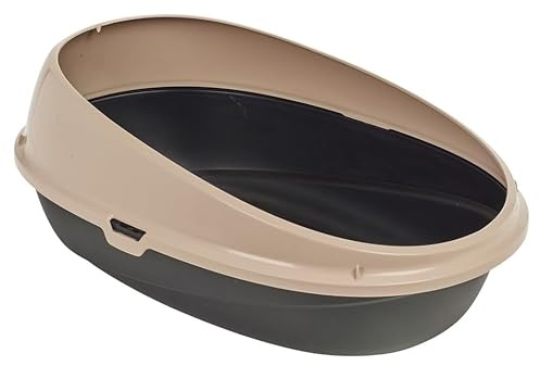 URBNLIVING Large Jumbo Oval Cat Litter Tray with High Sides | Deep Rim Open Cat Toilet Box | Anti-Spill Design - Brown