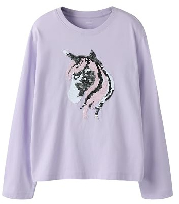 NAME IT Mädchen Langarmshirt mit Wechselmotiv Pailletten Einhorn Pferd NKFDASSA LS NREG TOP (DE/NL/SE/PL, Numerisch, 134, 140, Regular, Einhorn)