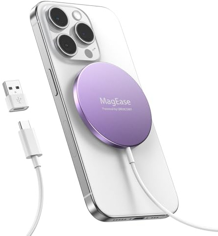 Caricatore wireless per iphone Magnetico, Base di Ricarica Wireless Rapida per iPhone Serie 17/16/15/14/13/12 per AirPods 4/3/2/Pro con Doppia Porta di Ricarica, Viola (Alimentatore non incluso)
