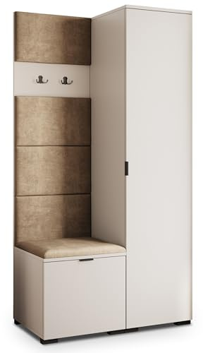 Masseno Flugarderoben Set Lori, Kleiderschrank-Set mit Sitzbank, Garderobenschrank Flur mit 3 Regalböden, Kaschmir