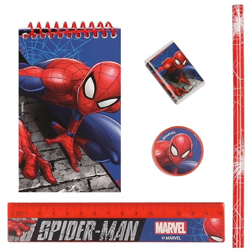 Schulset, Schulzubehör-Set, Schulbedarf, Schulheft – 5-teilig (Marvel Spider-Man)