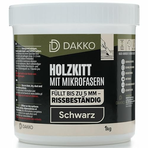 DAKKO Holzkitt 1 kg Schwarz Holzspachtelmasse mit Bambusfasern | Füllmasse zur Reparatur von Schäden und Rissen an Möbeln und Türen - für Innen und Außen, schnelltrocknend und rissbeständig