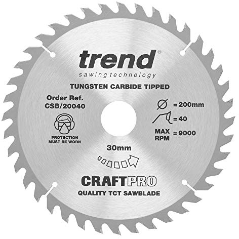 Trend Holz Kreissägeblatt, 200mm Durchmesser, 30mm Bohrung, 40 Zähne, HW, 2,6mm Schnittbreite, +15° Haken, CSB/20040
